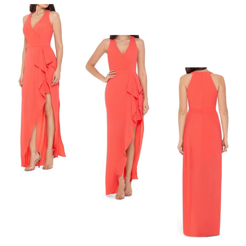 NWT Xscape Crepe Ruffle Dress Coral Size 6